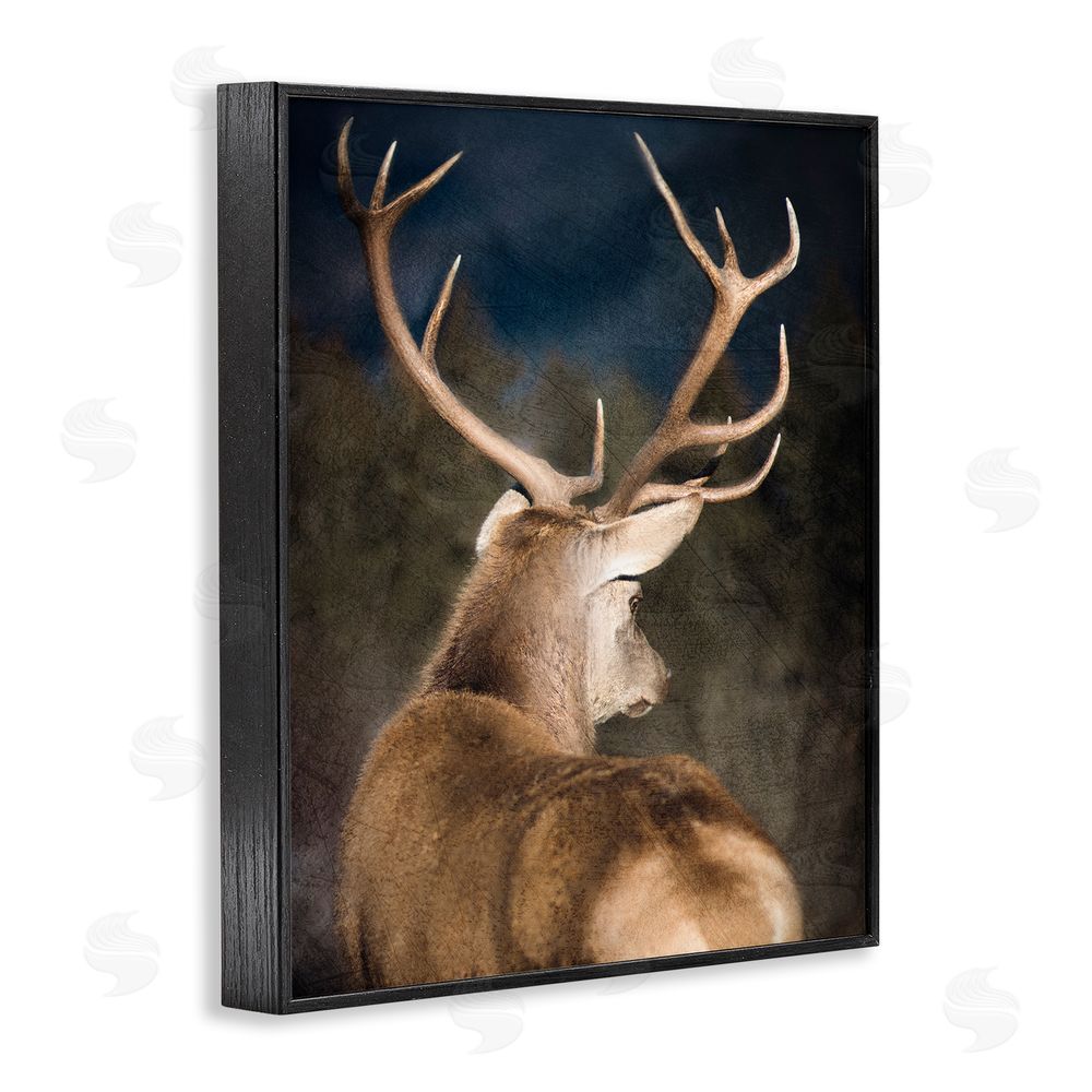 Kim Allen Rustic Dark Deer Portrait Black Framed Giclee Wall Art Print