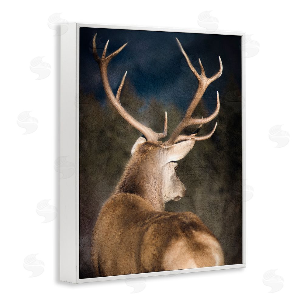 Kim Allen Rustic Dark Deer Portrait White Framed Giclee Wall Art Print