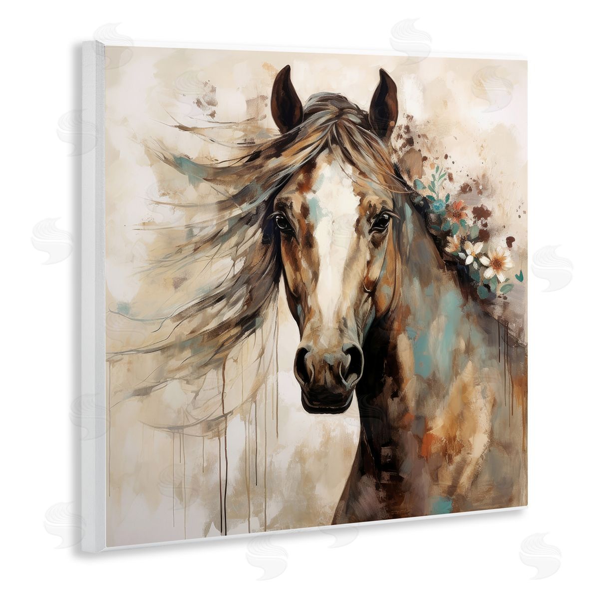 Brown Horse with Florals Wood Plaque Wall Art, Home Decor by Lazar Studio