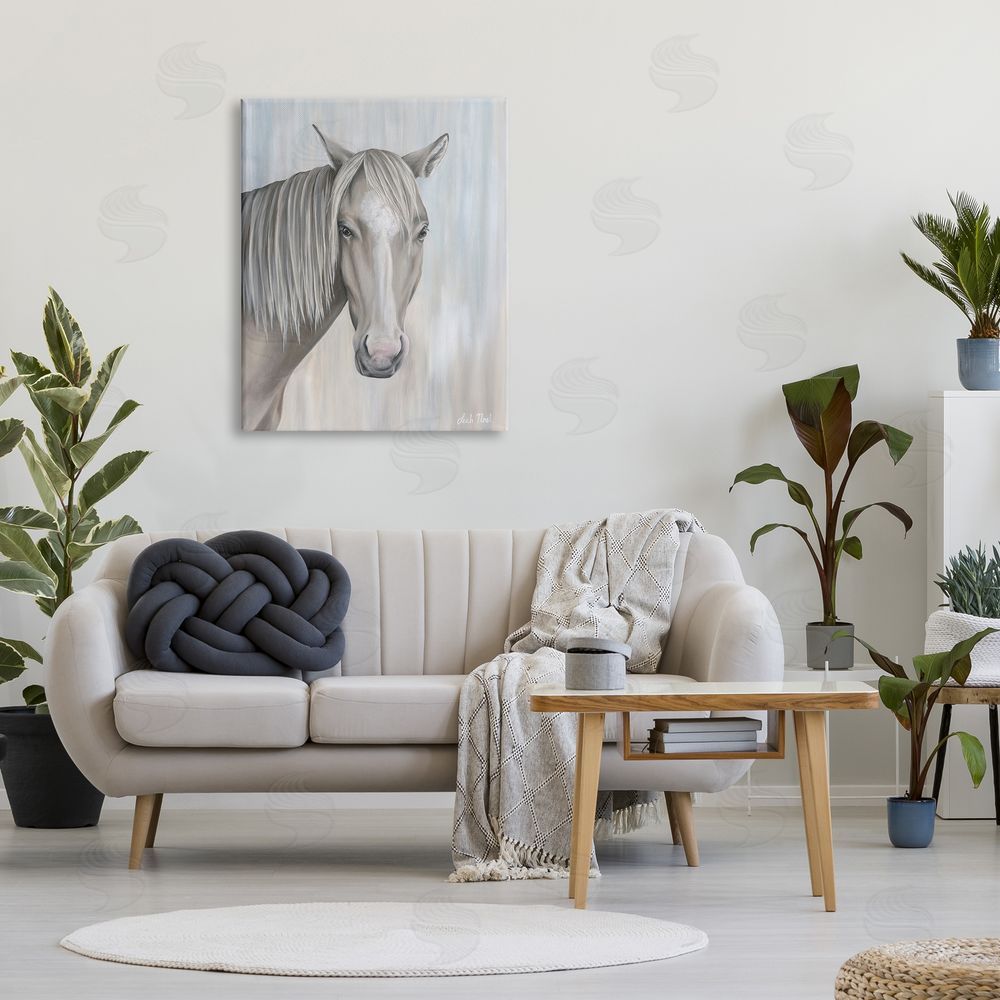 Leah Noel Art Neutral Grey Horse Portrait Canvas Wall Art Print in Room