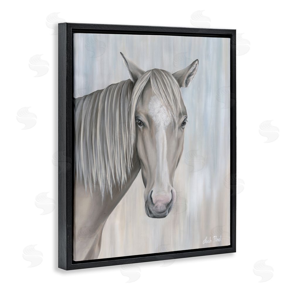 Leah Noel Art Neutral Grey Horse Portrait Black Floating Frame Canvas Wall Art Print