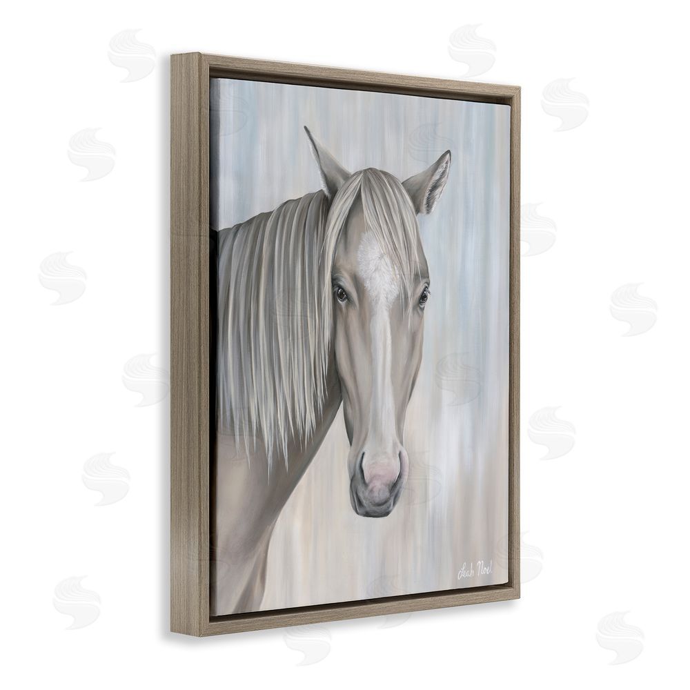 Leah Noel Art Neutral Grey Horse Portrait Brown Floating Frame Canvas Wall Art Print