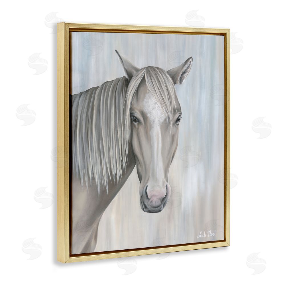 Leah Noel Art Neutral Grey Horse Portrait Gold Floating Frame Canvas Wall Art Print