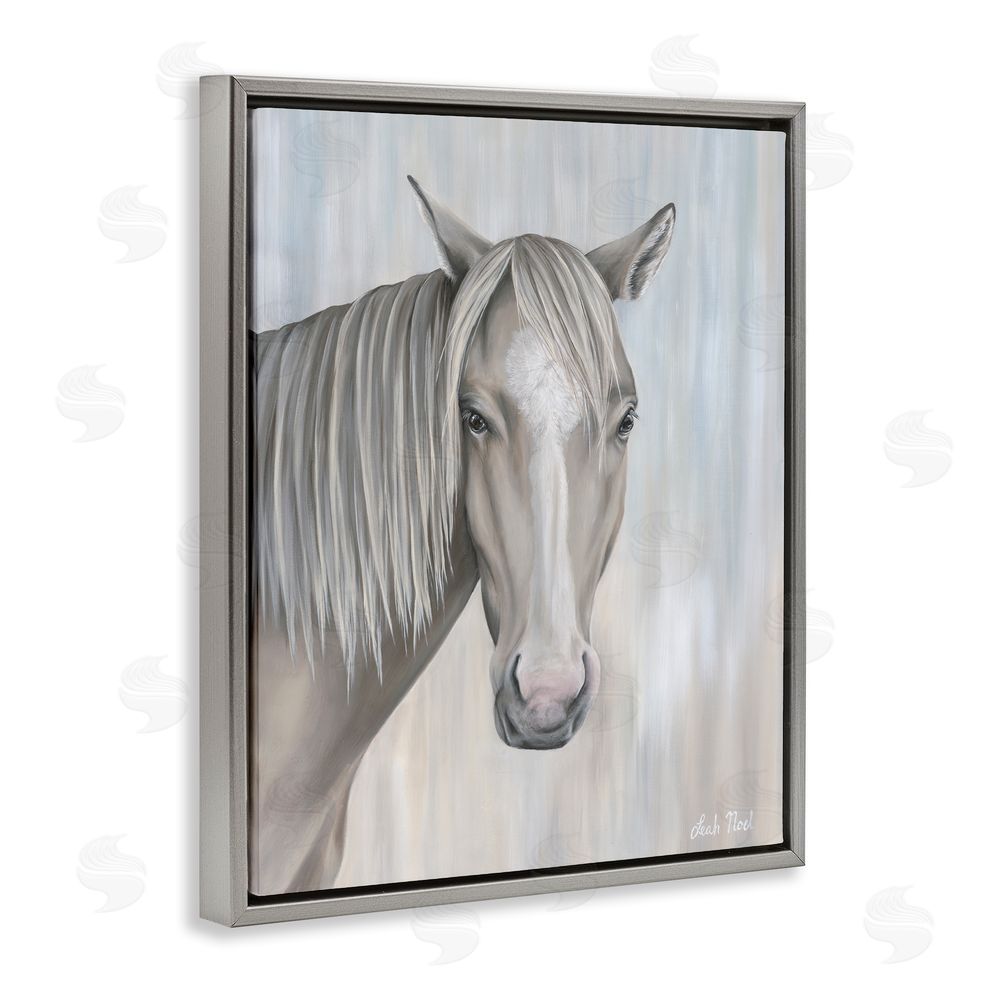 Leah Noel Art Neutral Grey Horse Portrait Grey Floating Frame Canvas Wall Art Print