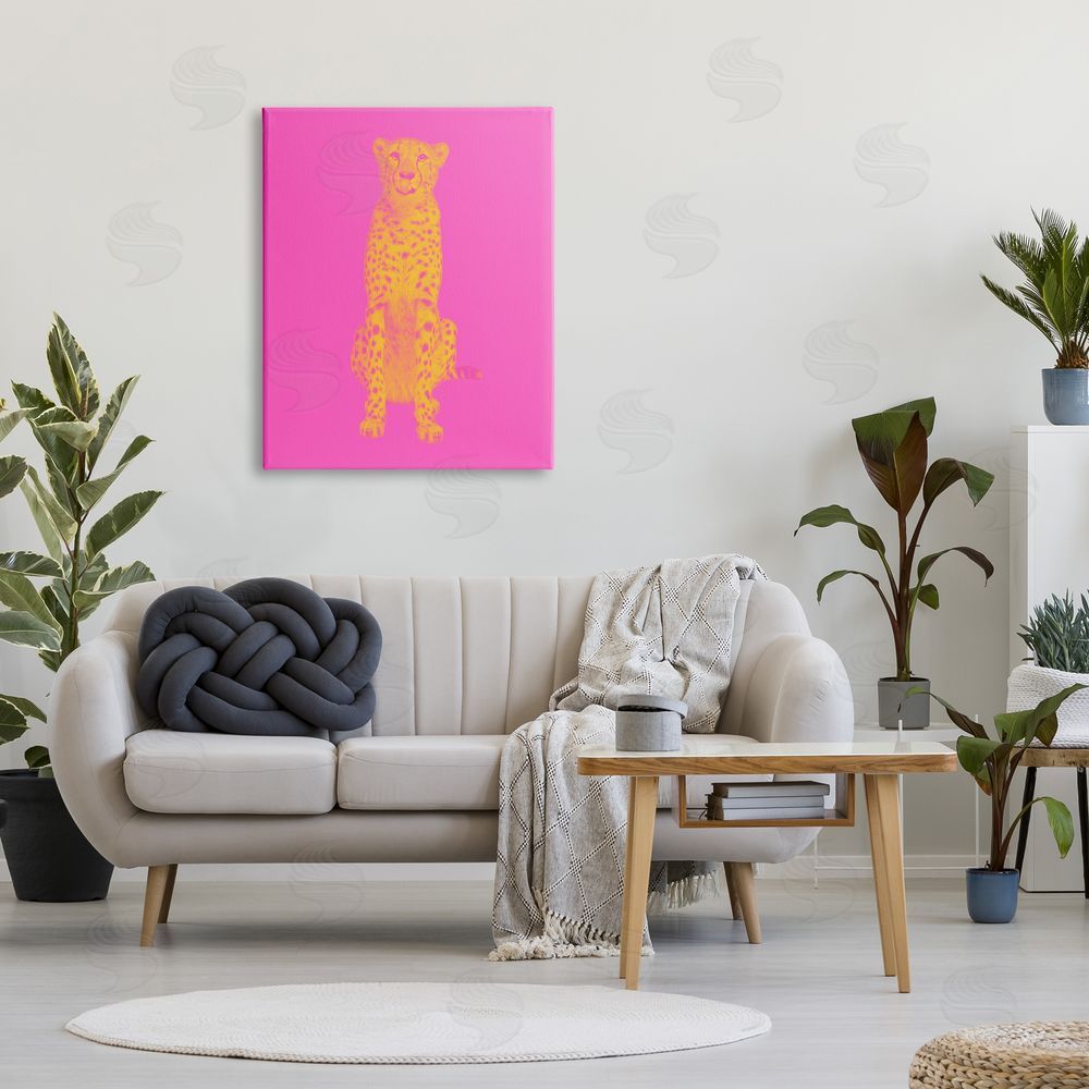 House of Lulu Pop Pink & Yellow Leopard Canvas Wall Art Print in Room