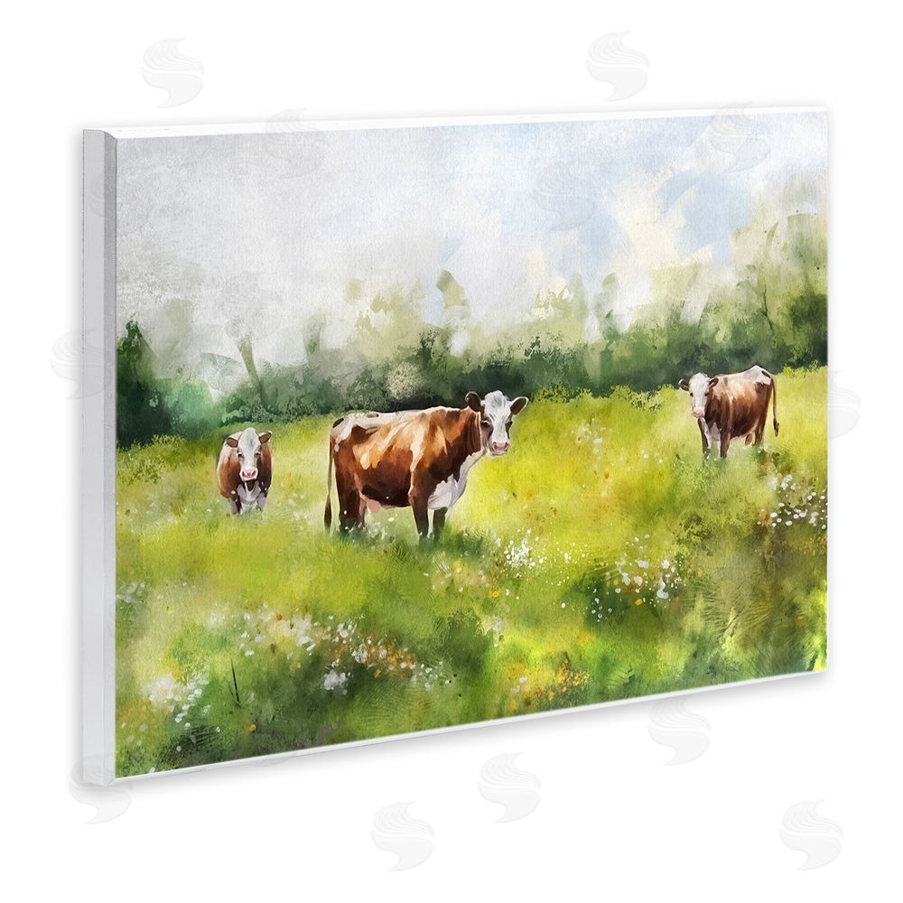Ziwei Li Cows in Pasture Watercolor Wall Plaque Art Print