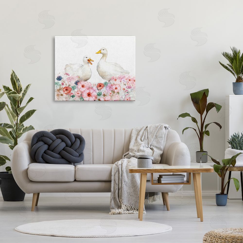 Ziwei Li Ducks & Pastel Flowers Canvas Wall Art Print in Room