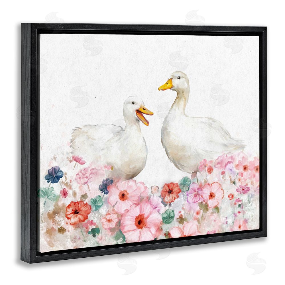 Ziwei Li Ducks & Pastel Flowers Black Floating Frame Canvas Wall Art Print