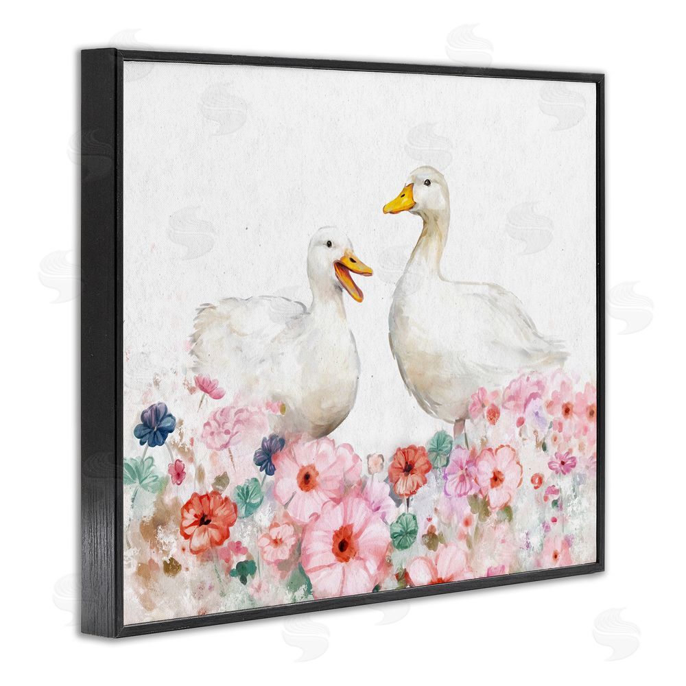 Ziwei Li Ducks & Pastel Flowers Black Framed Giclee Wall Art Print