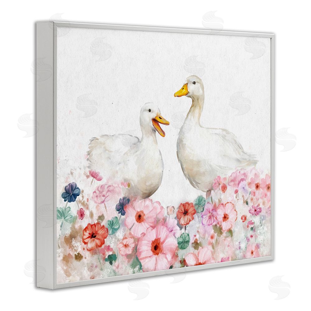Ziwei Li Ducks & Pastel Flowers White Framed Giclee Wall Art Print