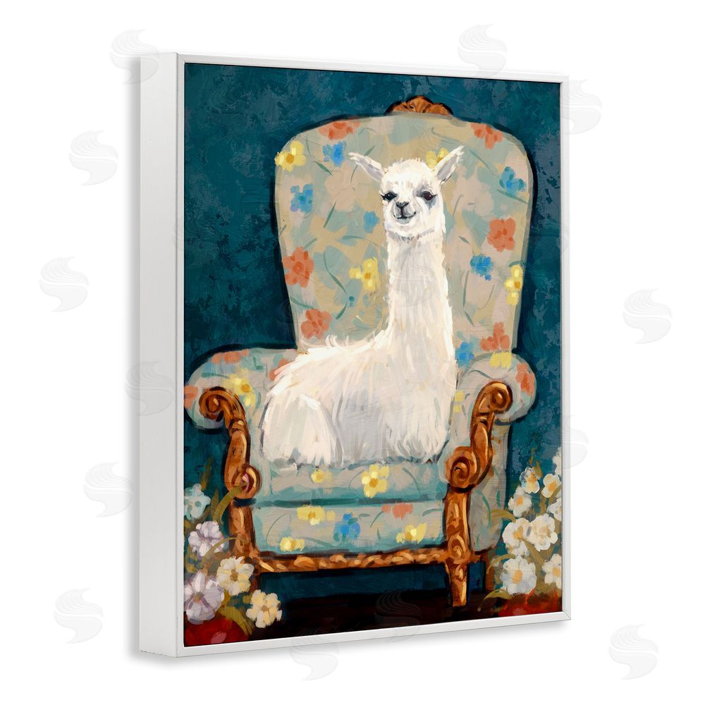 Ziwei Li Llama on Floral Armchair White Framed Giclee Wall Art Print