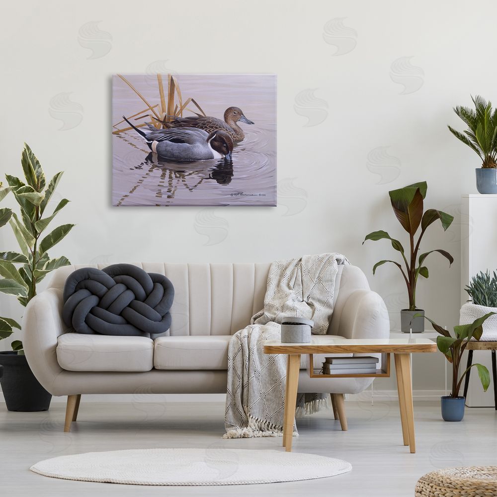 Rod Lawrence Ducks with Pond Ripples Canvas Wall Art Print in Room