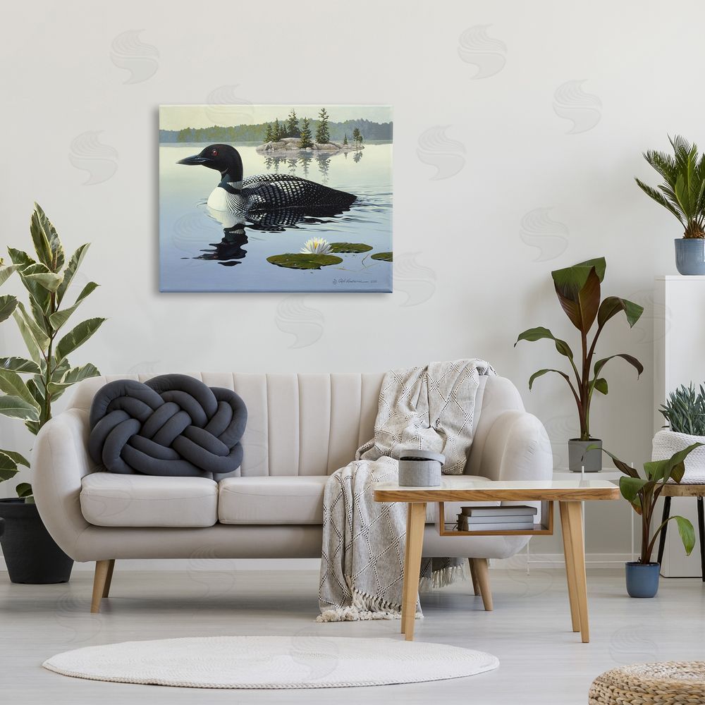 Rod Lawrence Duck in Vast Pond Canvas Wall Art Print in Room