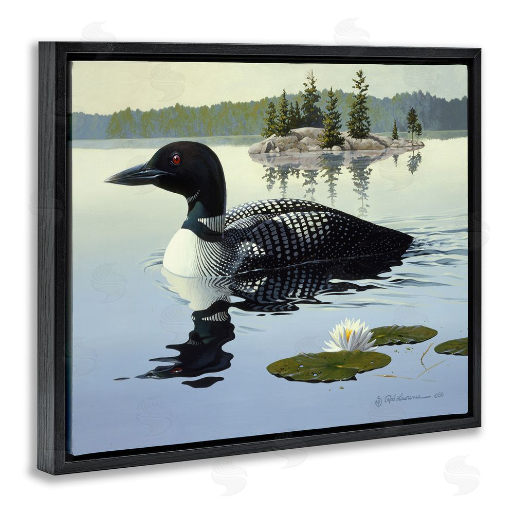 Rod Lawrence Duck in Vast Pond Black Floating Frame Canvas Wall Art Print