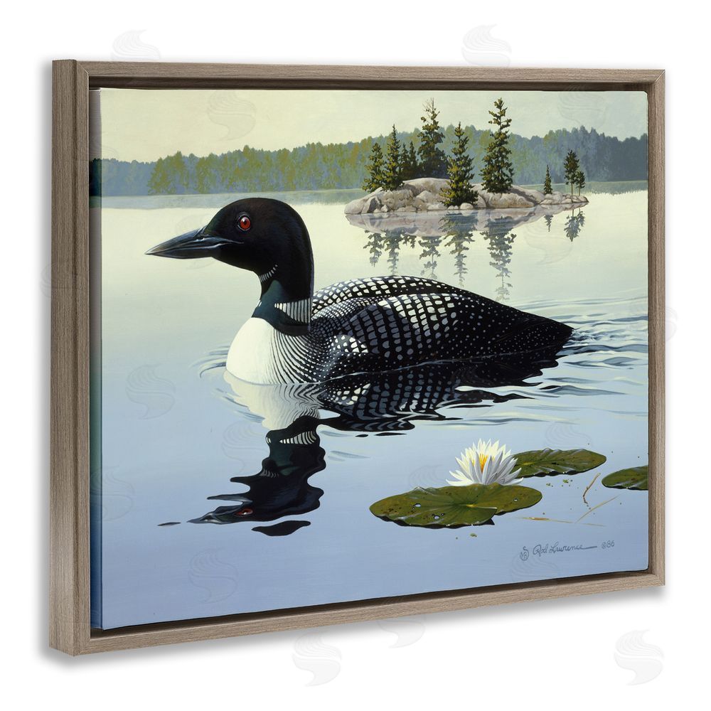 Rod Lawrence Duck in Vast Pond Brown Floating Frame Canvas Wall Art Print