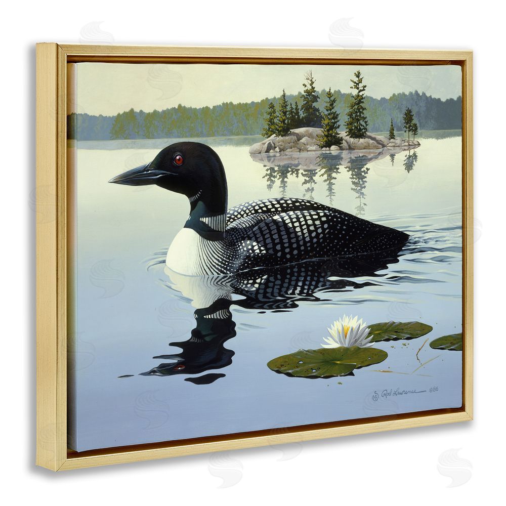 Rod Lawrence Duck in Vast Pond Gold Floating Frame Canvas Wall Art Print