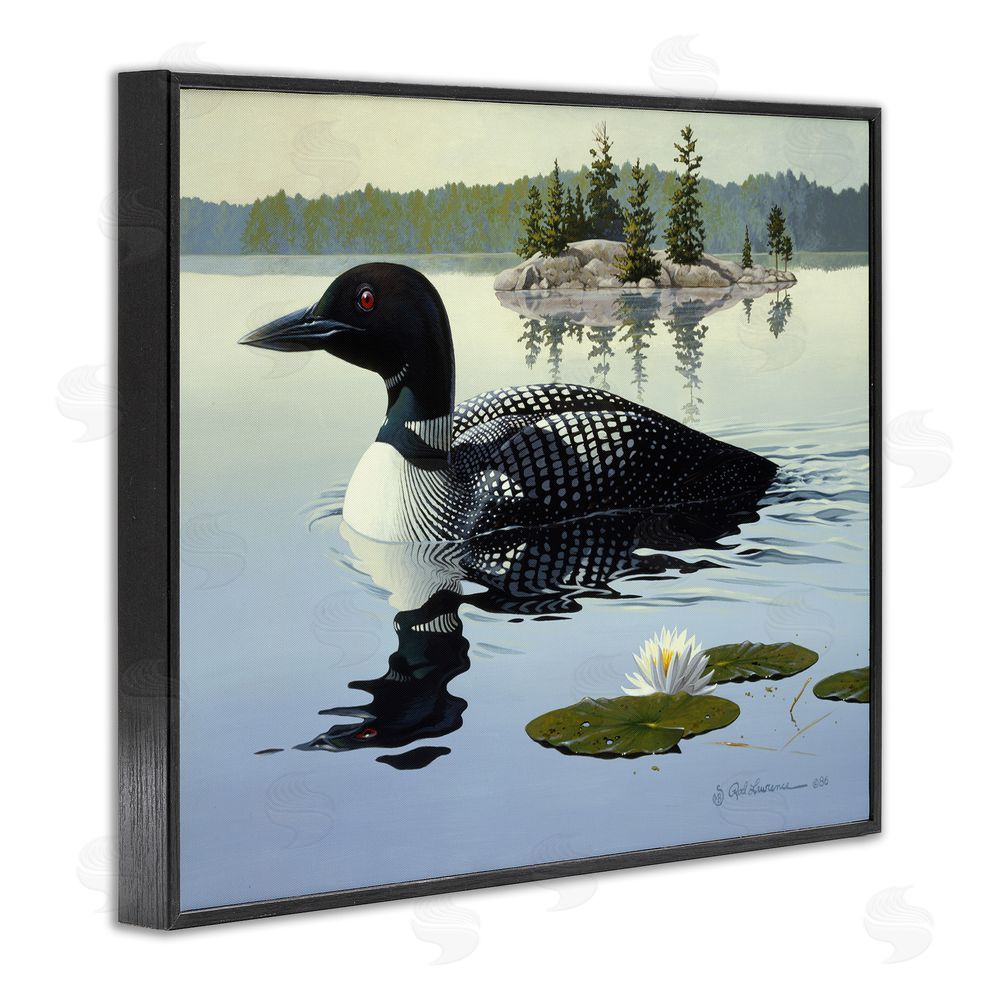 Rod Lawrence Duck in Vast Pond Black Framed Giclee Wall Art Print