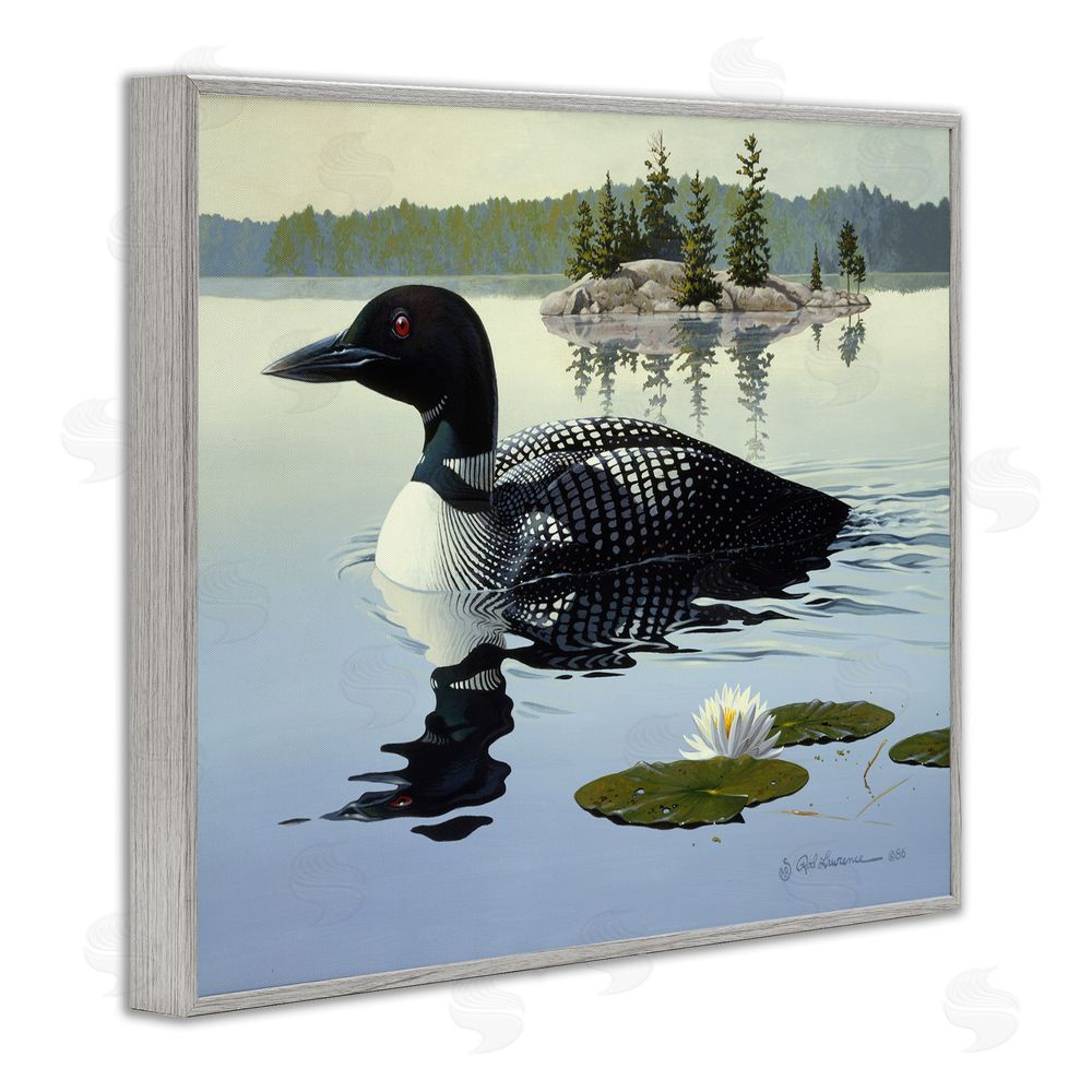 Rod Lawrence Duck in Vast Pond Gray Framed Giclee Wall Art Print