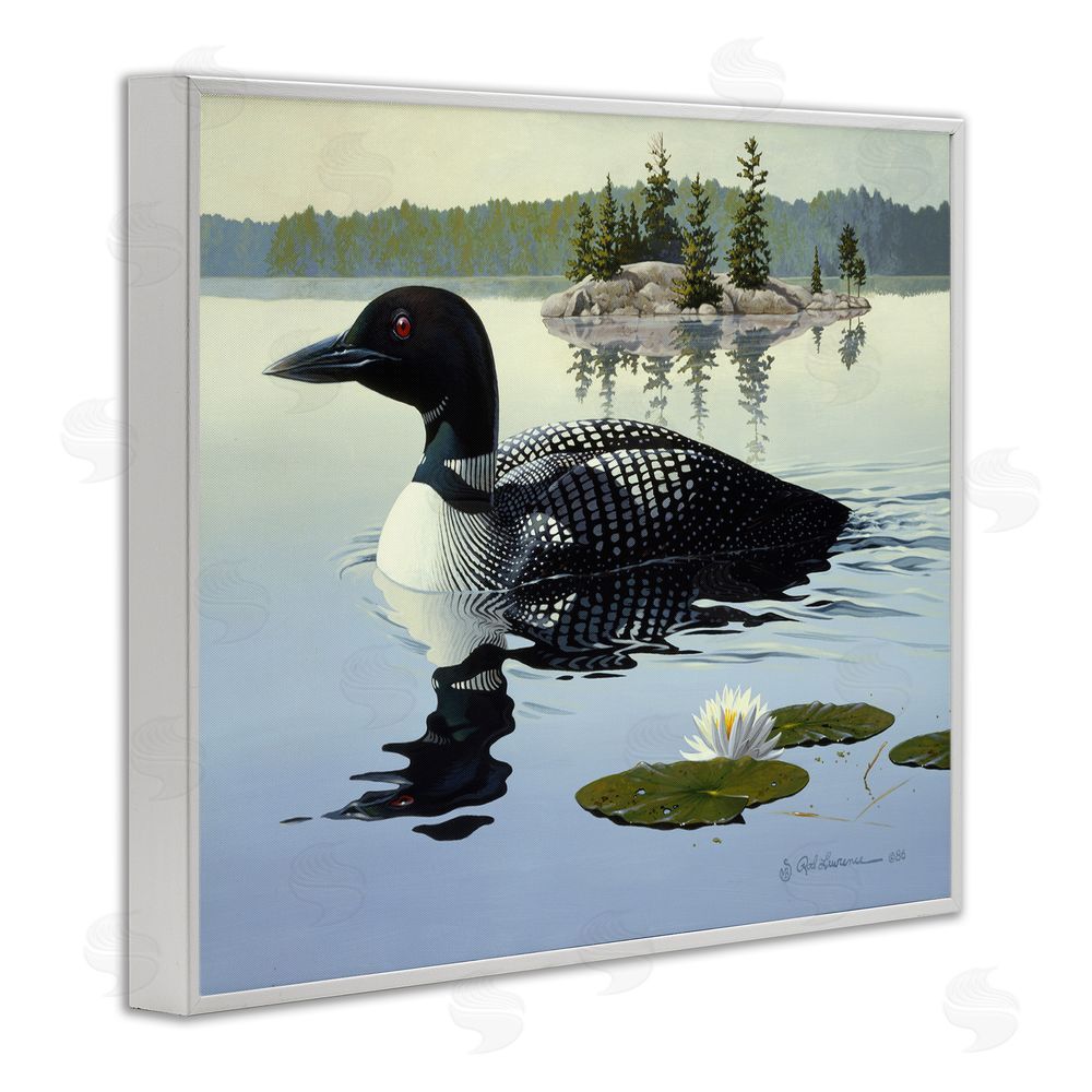 Rod Lawrence Duck in Vast Pond White Framed Giclee Wall Art Print