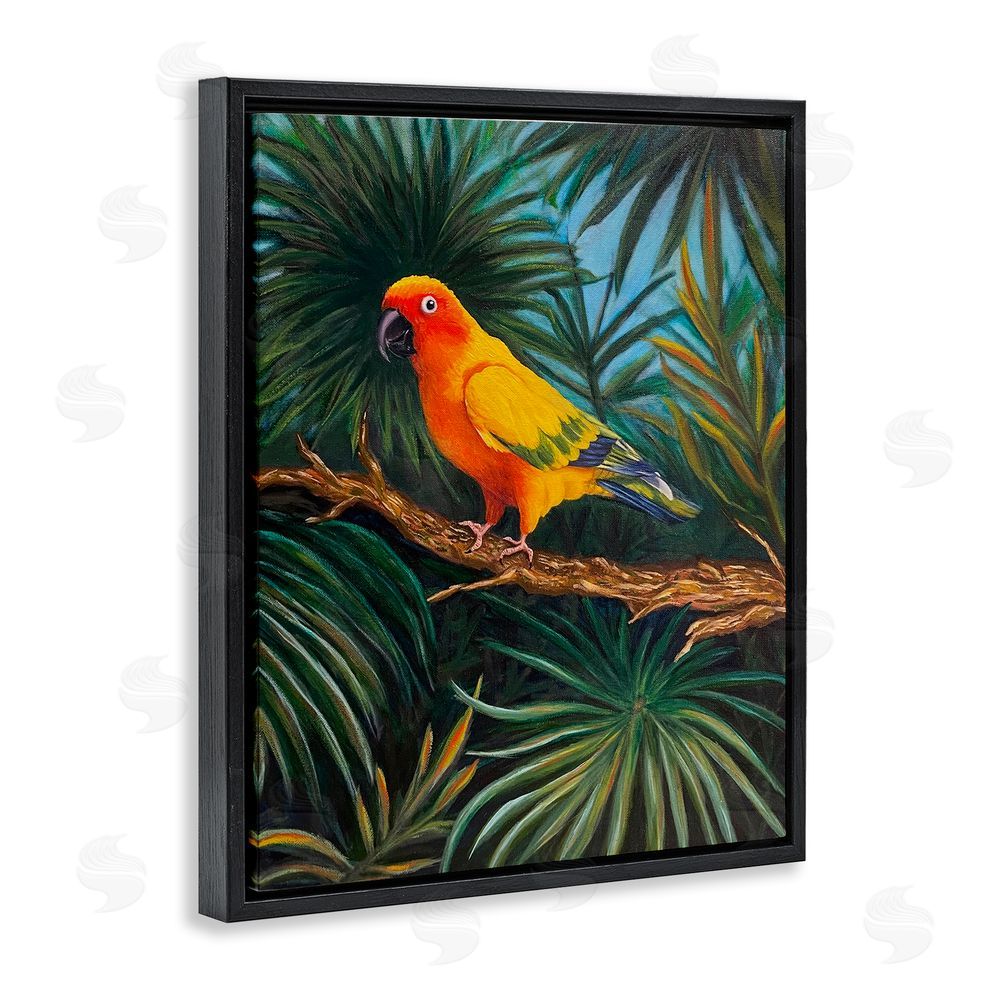 Rhiannon Englert Parrot in Tropical Trees Black Floating Frame Canvas Wall Art Print