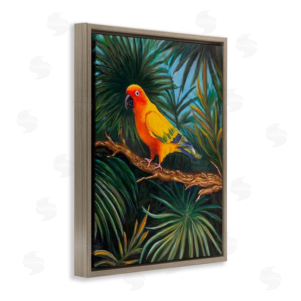 Rhiannon Englert Parrot in Tropical Trees Brown Floating Frame Canvas Wall Art Print