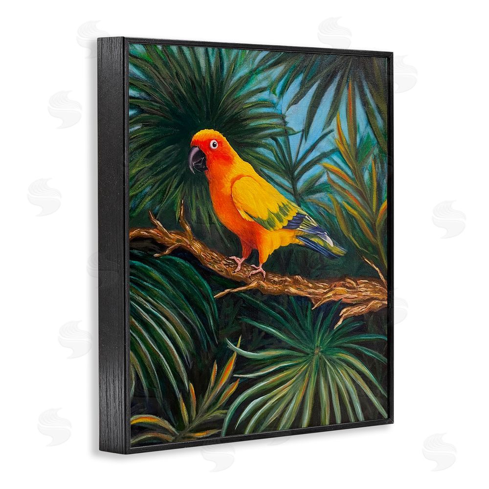 Rhiannon Englert Parrot in Tropical Trees Black Framed Giclee Wall Art Print