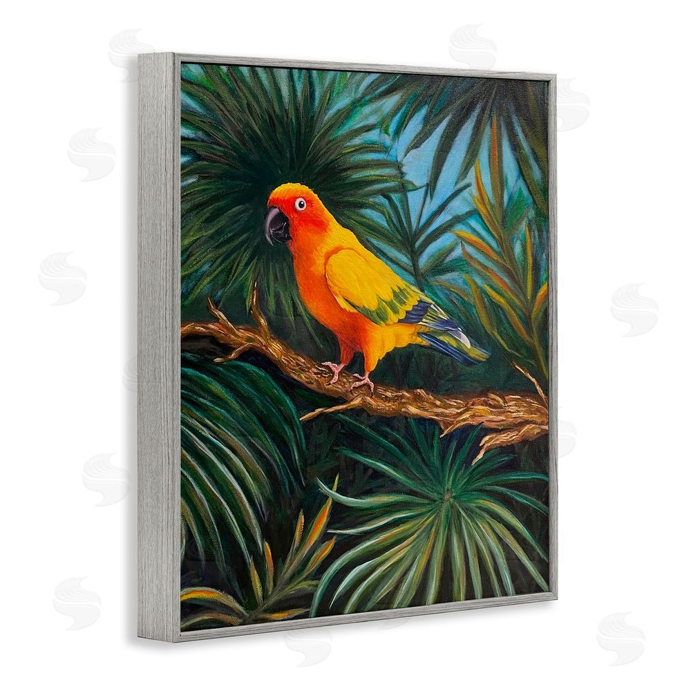 Rhiannon Englert Parrot in Tropical Trees Gray Framed Giclee Wall Art Print