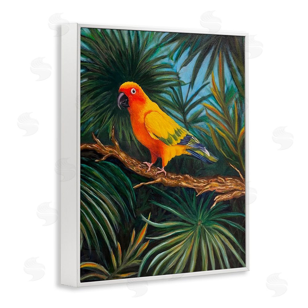 Rhiannon Englert Parrot in Tropical Trees White Framed Giclee Wall Art Print