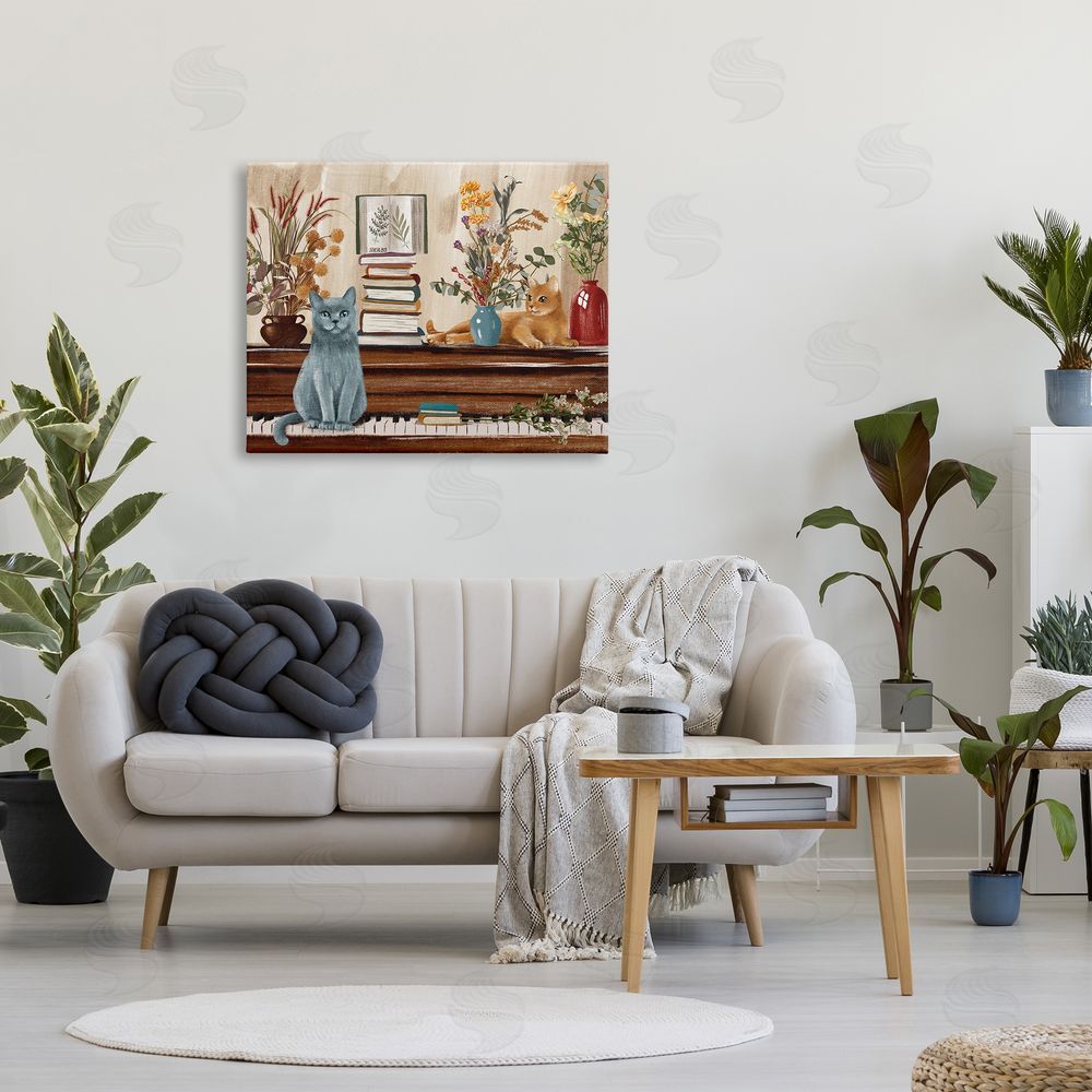 Raquel Maciel Cats & Books on Piano Canvas Wall Art Print in Room