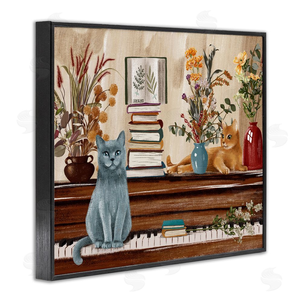 Raquel Maciel Cats & Books on Piano Black Framed Giclee Wall Art Print