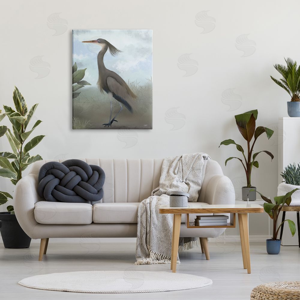 Elizabeth Medley Grey Heron Painting Canvas Wall Art Print in Room