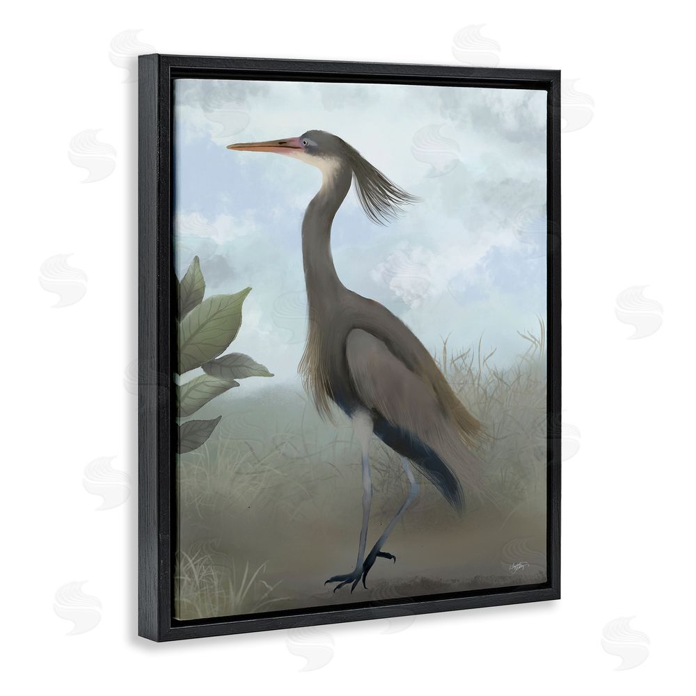 Elizabeth Medley Grey Heron Painting Black Floating Frame Canvas Wall Art Print