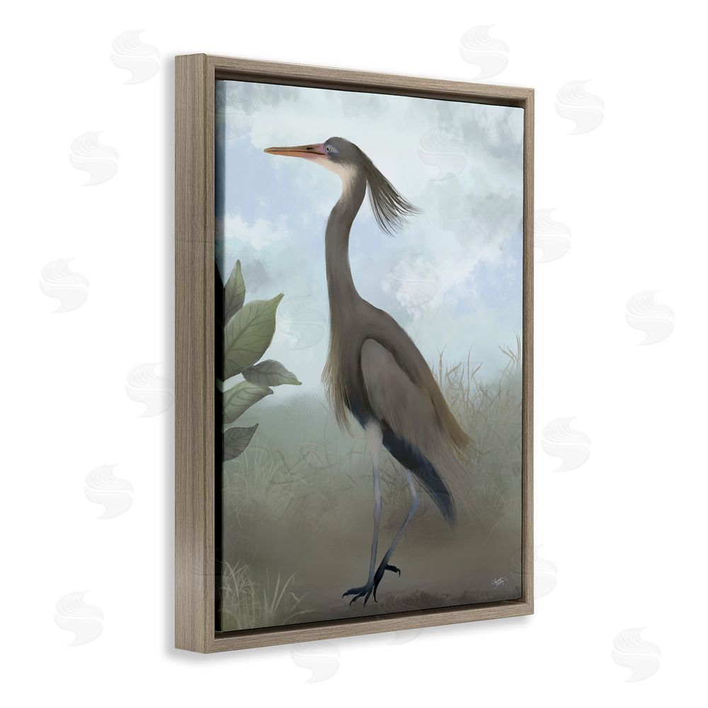 Elizabeth Medley Grey Heron Painting Brown Floating Frame Canvas Wall Art Print
