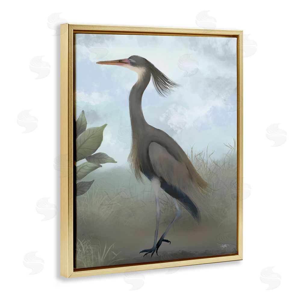 Elizabeth Medley Grey Heron Painting Gold Floating Frame Canvas Wall Art Print