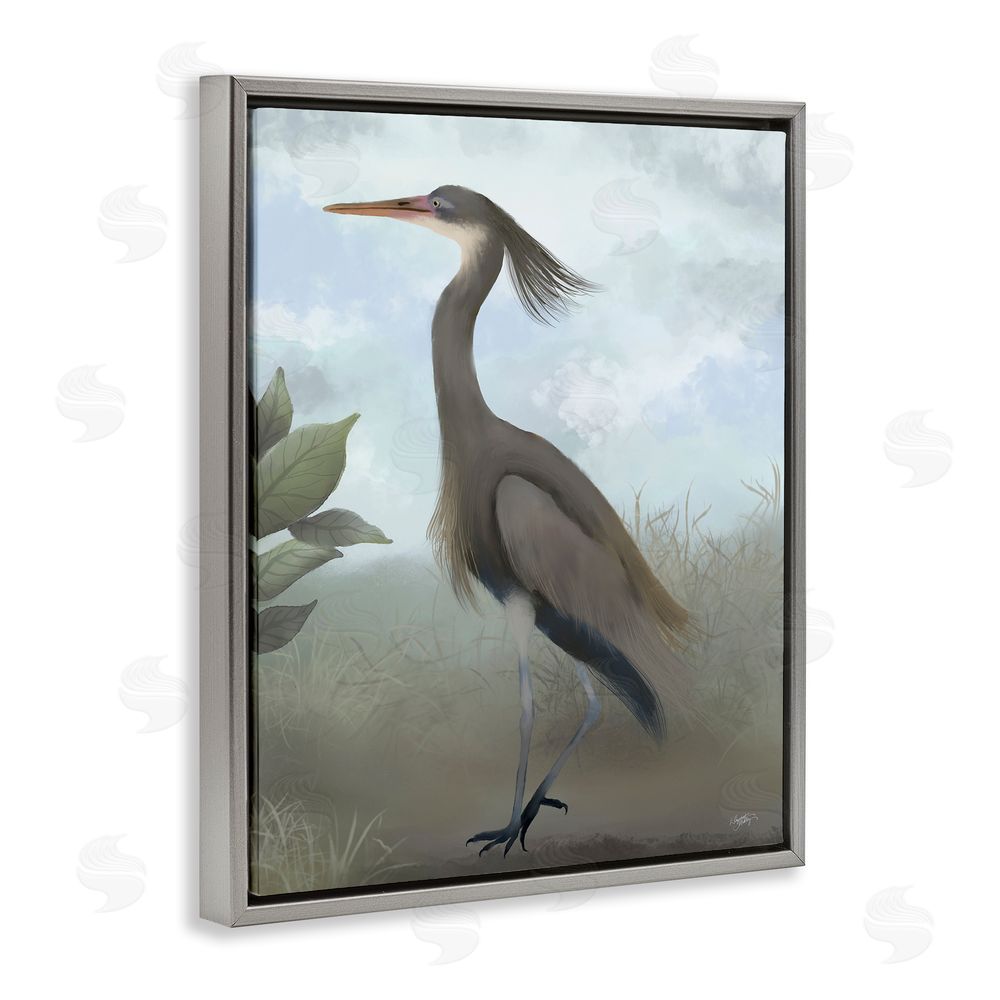 Elizabeth Medley Grey Heron Painting Grey Floating Frame Canvas Wall Art Print