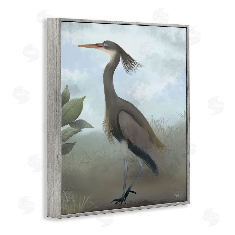 Elizabeth Medley Grey Heron Painting Gray Framed Giclee Wall Art Print