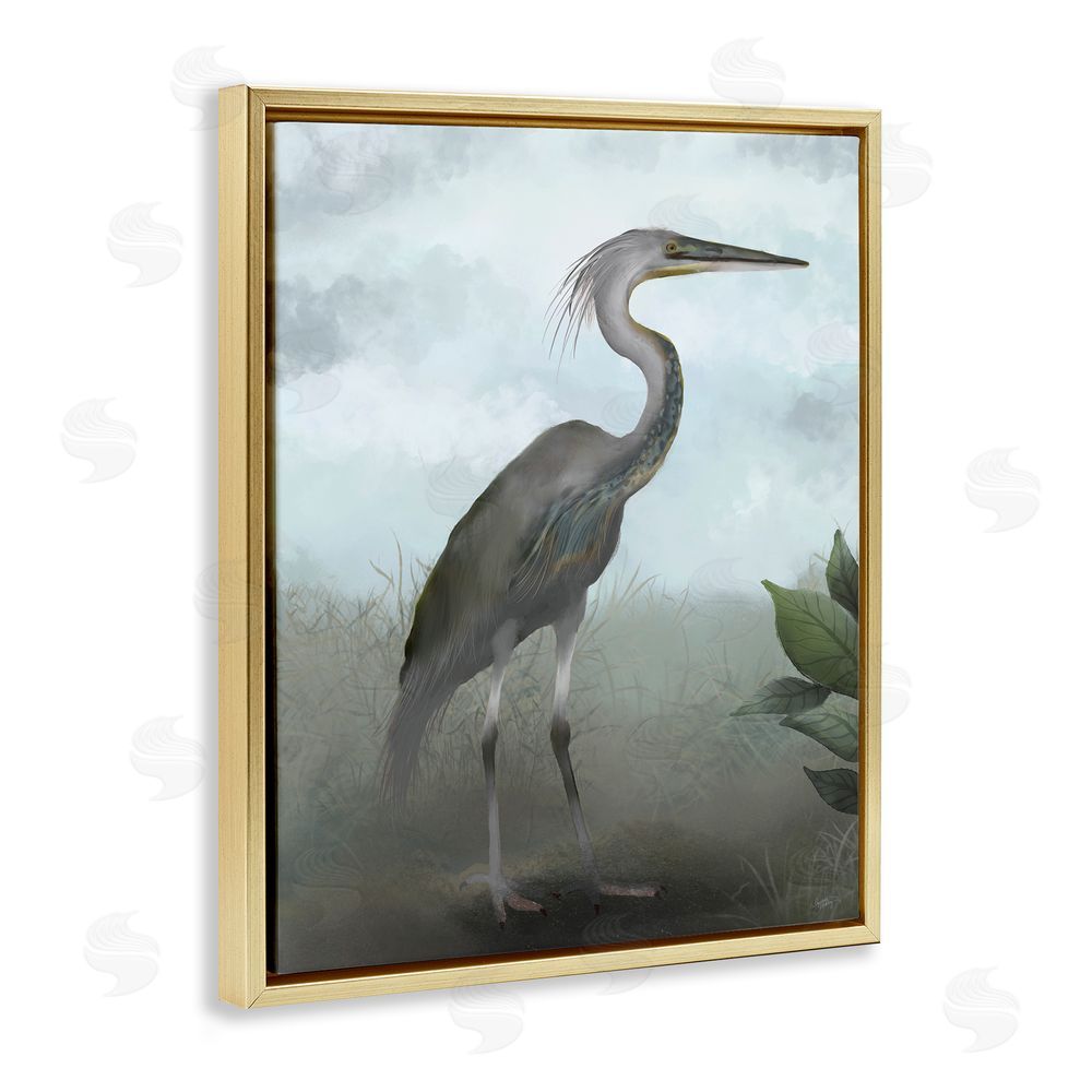 Elizabeth Medley Heron in Nature Study Gold Floating Frame Canvas Wall Art Print