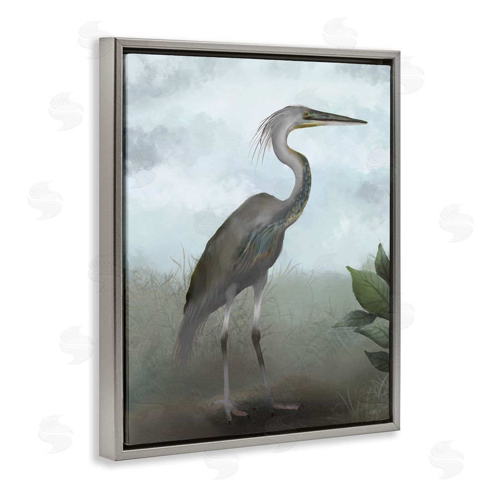 Elizabeth Medley Heron in Nature Study Grey Floating Frame Canvas Wall Art Print