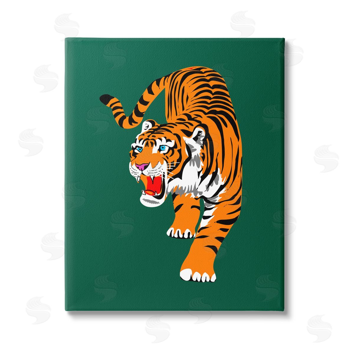 House of Lulu Roaring Tiger on Green Stretched Canvas Wall Art Print