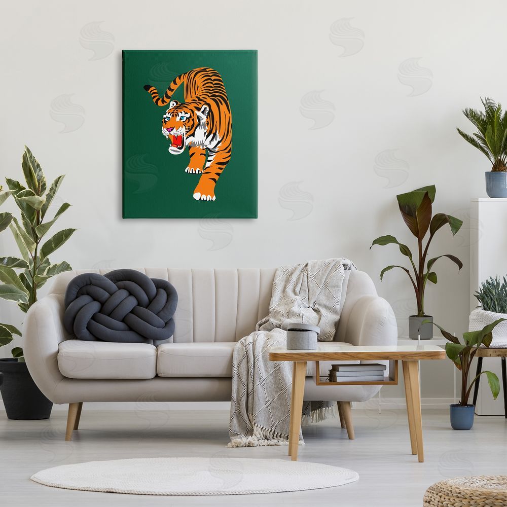 House of Lulu Roaring Tiger on Green Canvas Wall Art Print in Room
