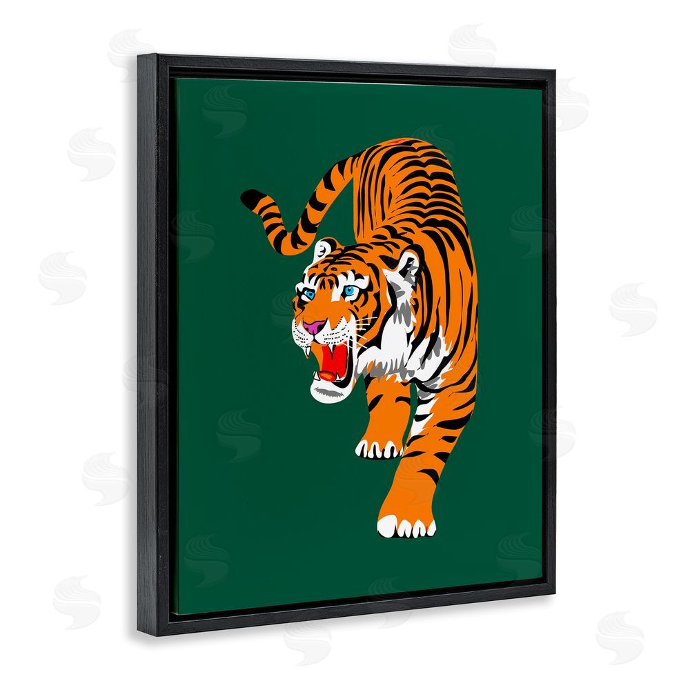 House of Lulu Roaring Tiger on Green Black Floating Frame Canvas Wall Art Print