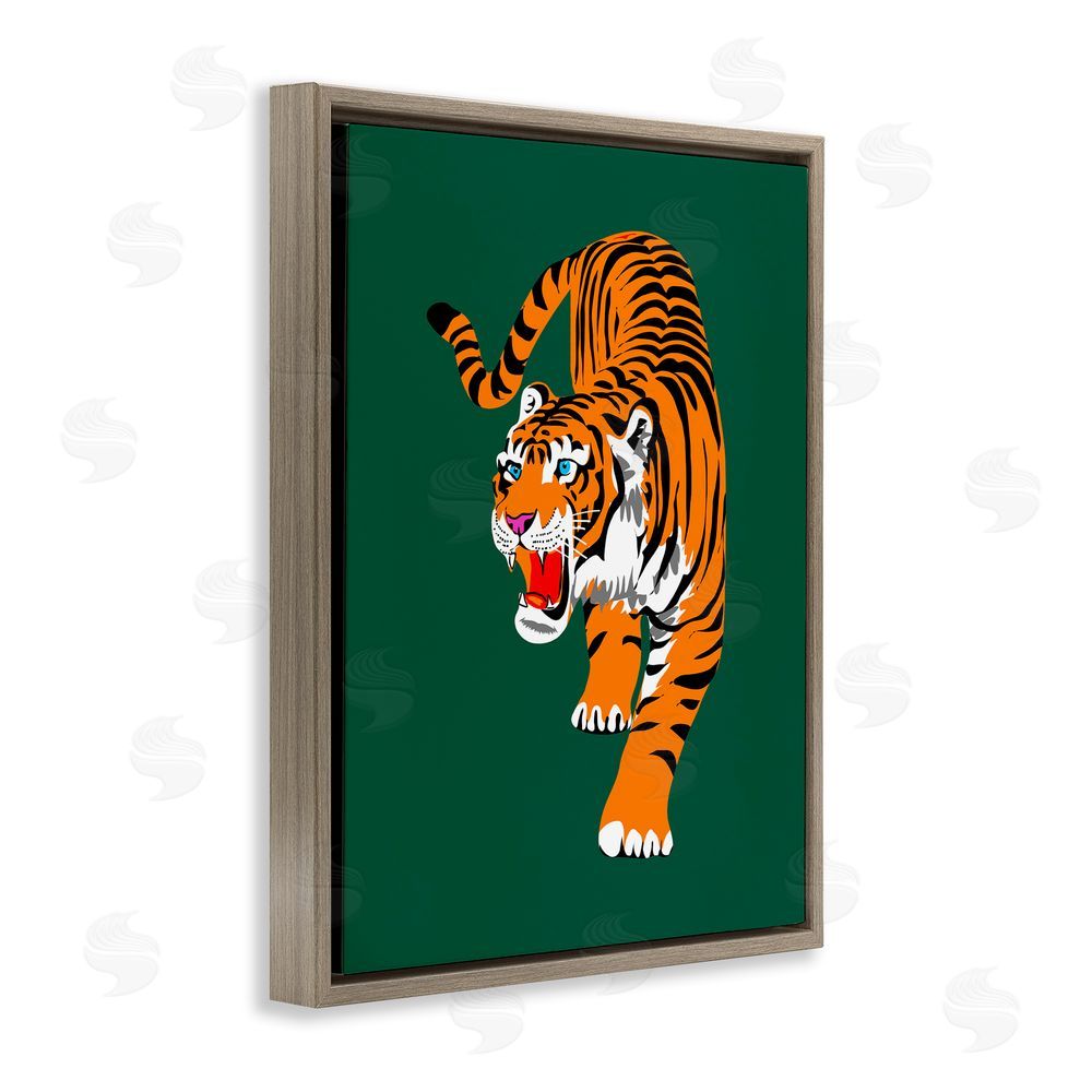 House of Lulu Roaring Tiger on Green Brown Floating Frame Canvas Wall Art Print