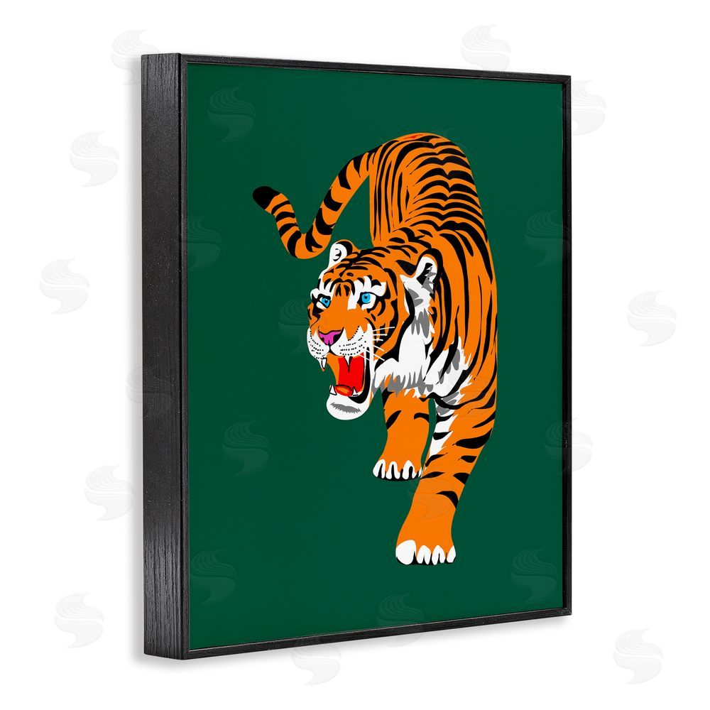 House of Lulu Roaring Tiger on Green Black Framed Giclee Wall Art Print