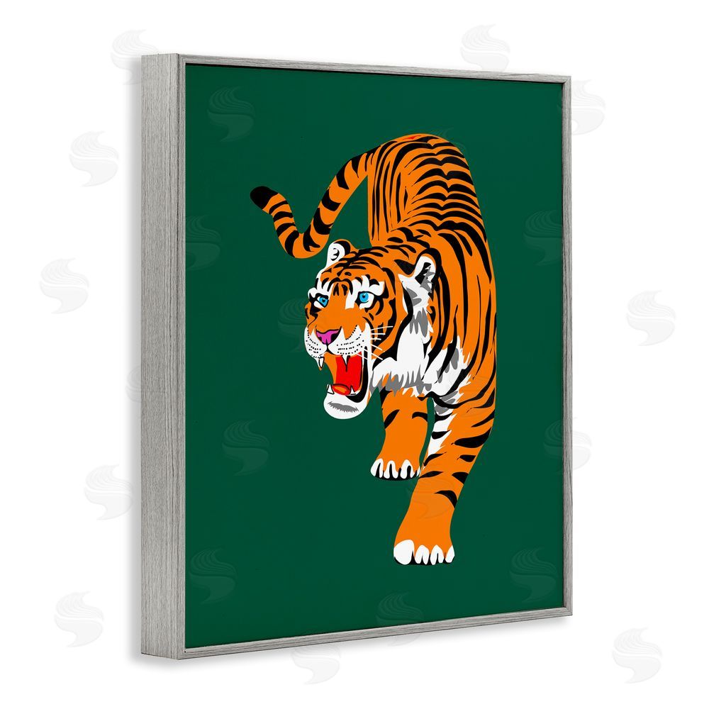 House of Lulu Roaring Tiger on Green Gray Framed Giclee Wall Art Print