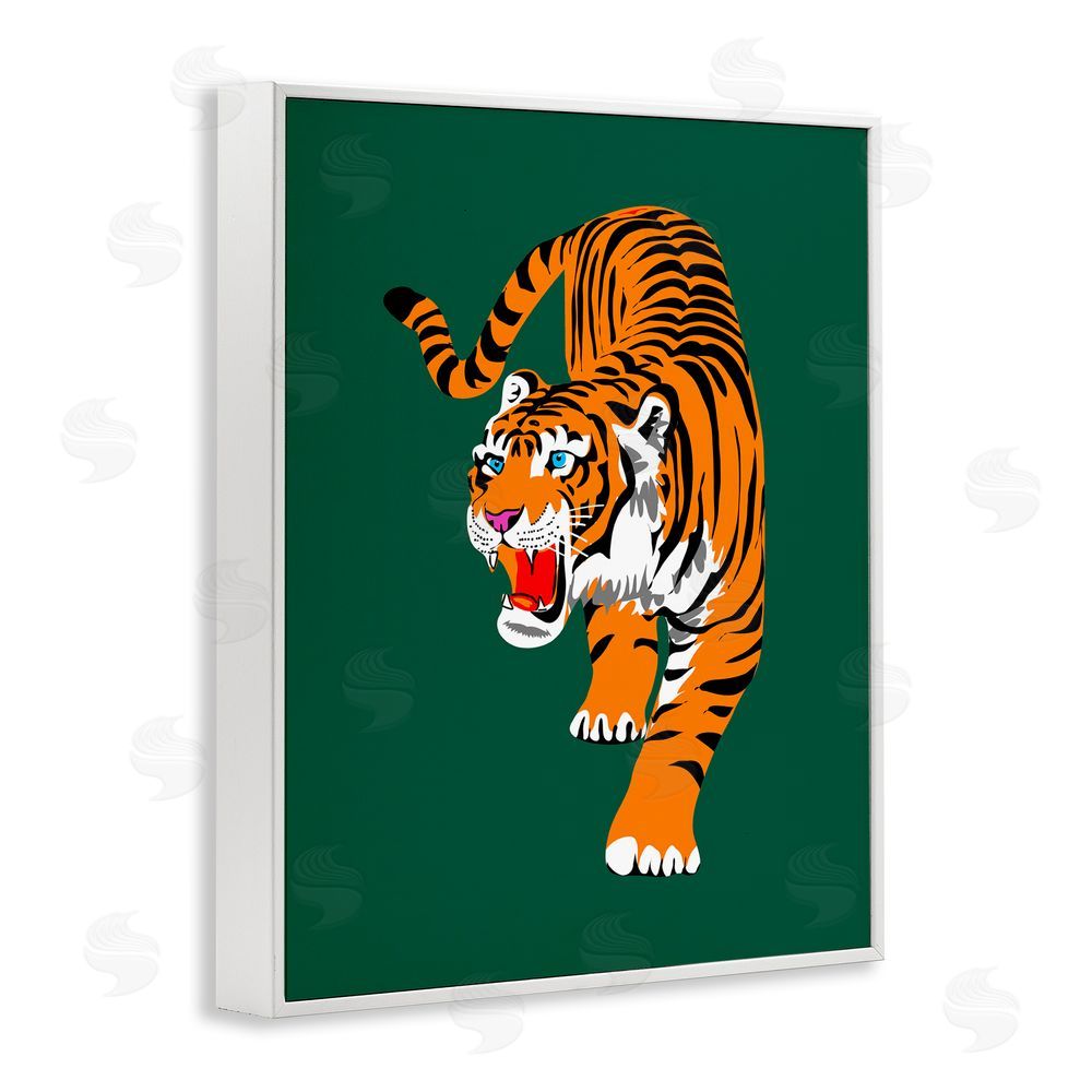 House of Lulu Roaring Tiger on Green White Framed Giclee Wall Art Print