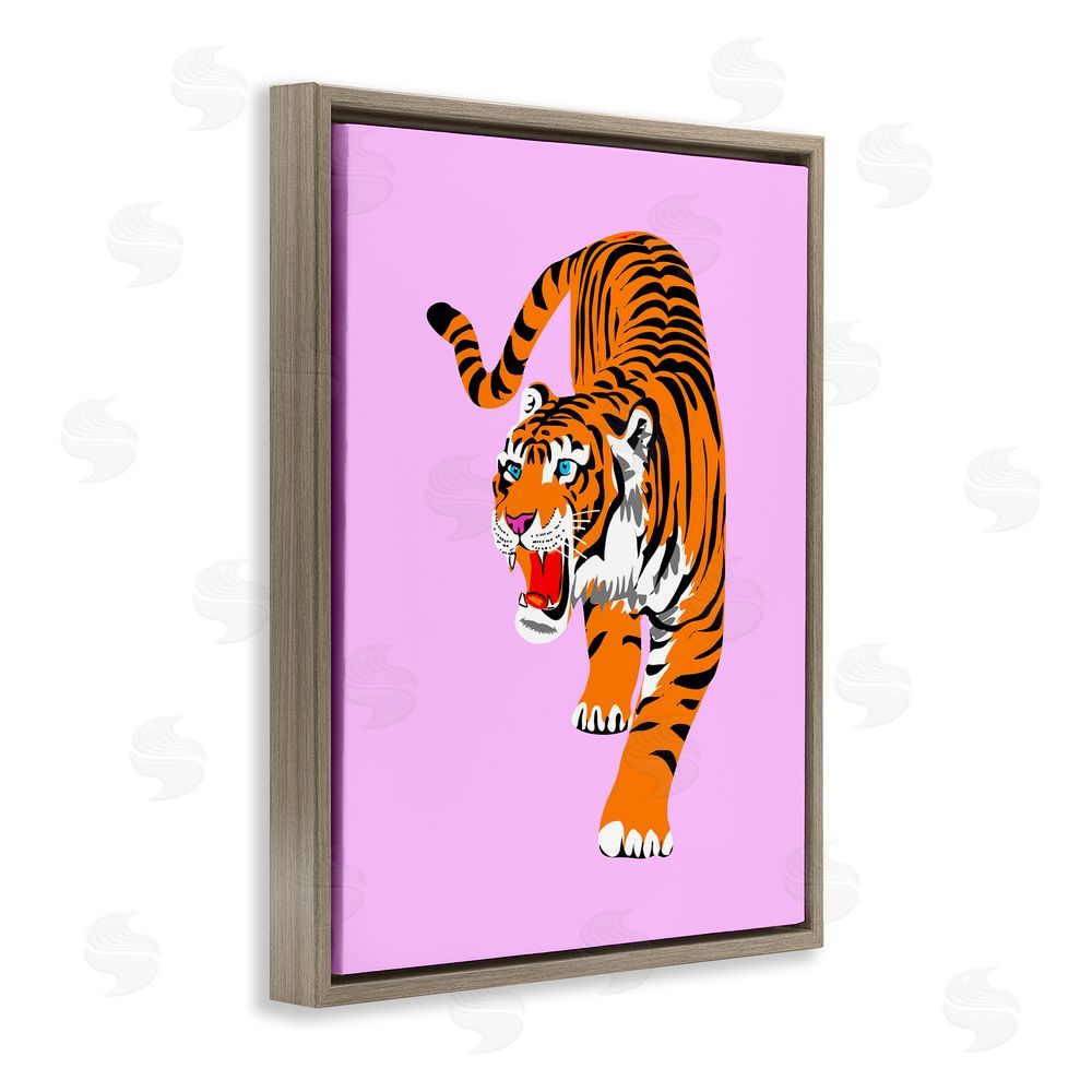 House of Lulu Roaring Tiger on Pink Brown Floating Frame Canvas Wall Art Print