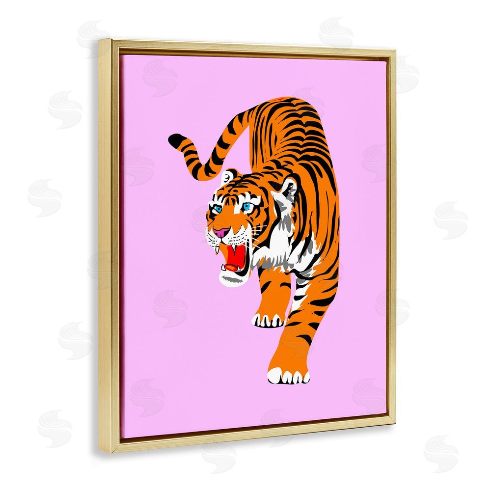 House of Lulu Roaring Tiger on Pink Gold Floating Frame Canvas Wall Art Print