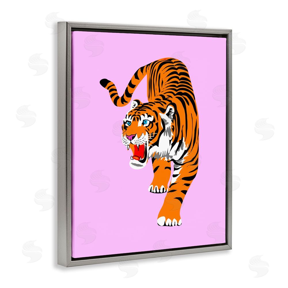 House of Lulu Roaring Tiger on Pink Grey Floating Frame Canvas Wall Art Print
