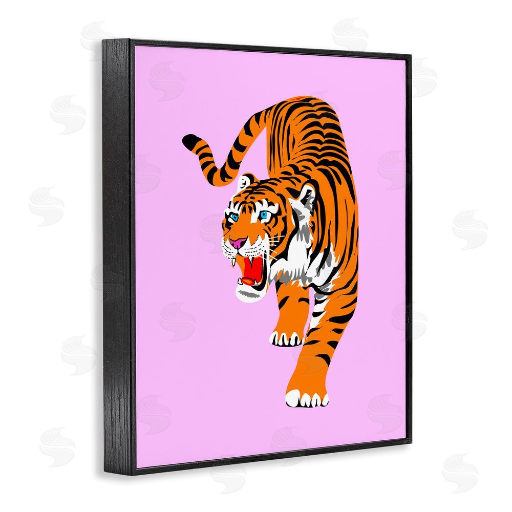 House of Lulu Roaring Tiger on Pink Black Framed Giclee Wall Art Print