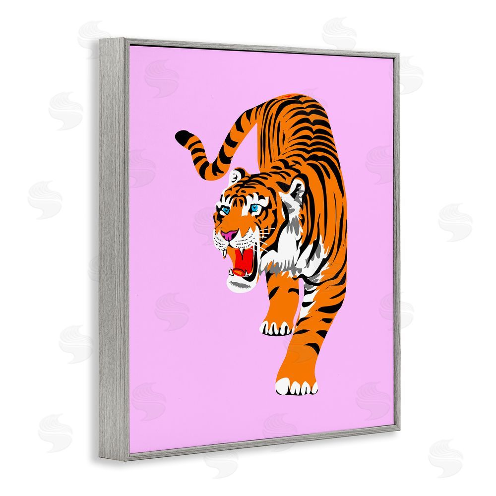 House of Lulu Roaring Tiger on Pink Gray Framed Giclee Wall Art Print
